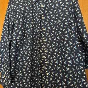 land end Navy Blue Shirt with Feather Print